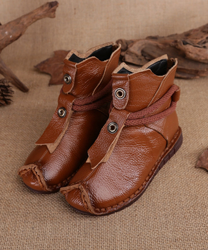 Cowhide Leather Brown Boots Warm Splicing