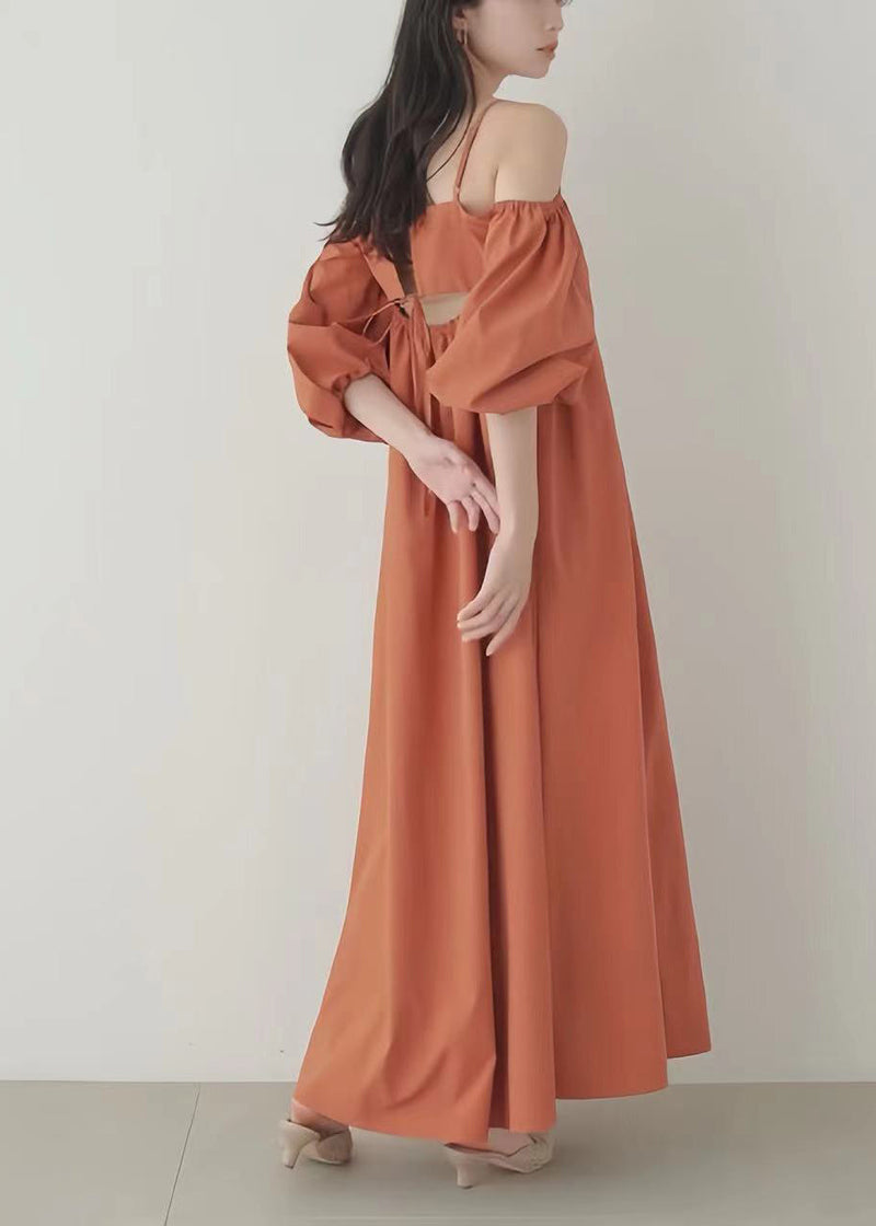 Orange Cold Shoulder Cotton Vestidos Dresses Summer