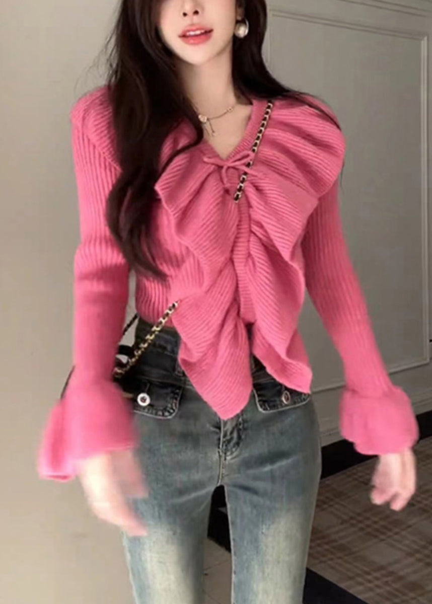 Rose Ruffled Patchwork Cotton Knit Sweaters Spring
