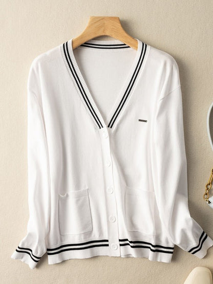 Knitwear Thin Section Literary Retro Wild Loose Striped Jacket in One-size