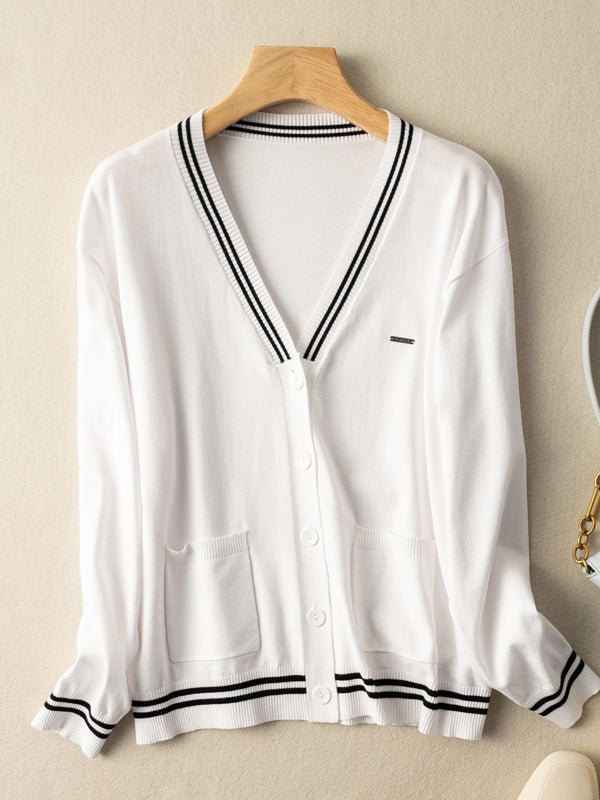 Knitwear Thin Section Literary Retro Wild Loose Striped Jacket in One-size