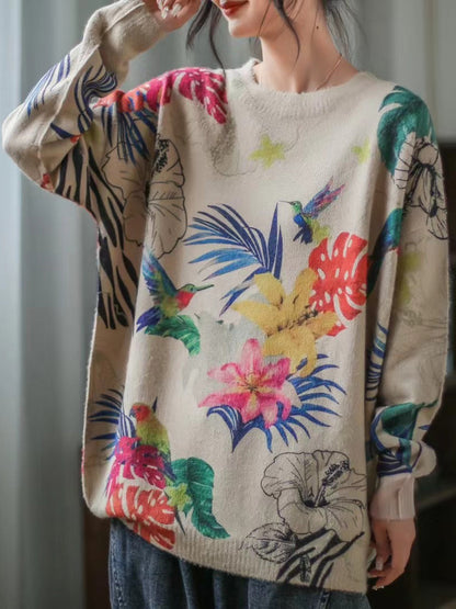 Long Sleeve Print Loose Sweater