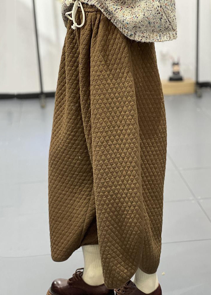 Coffee Ling Ge High Waist Cotton Filled Crop Pants Winter