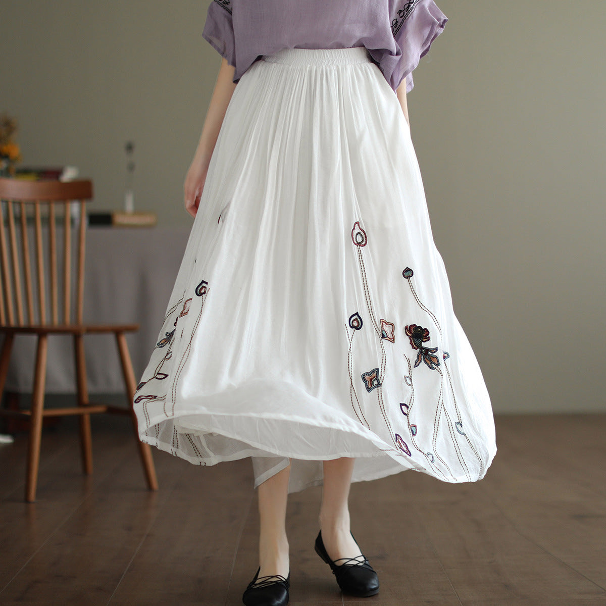 Cozy Retro Print Double-layer Linen Skirt