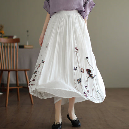 Cozy Retro Print Double-layer Linen Skirt