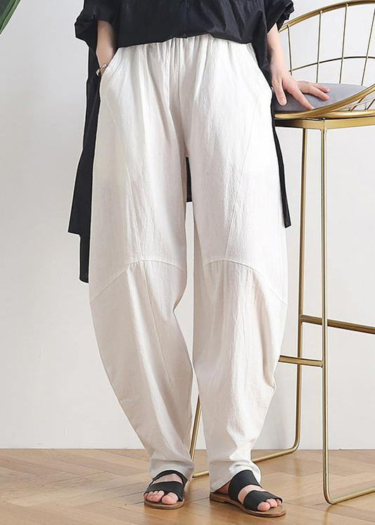 White Cotton and Linen Loose Trousers Zen Lantern Pants