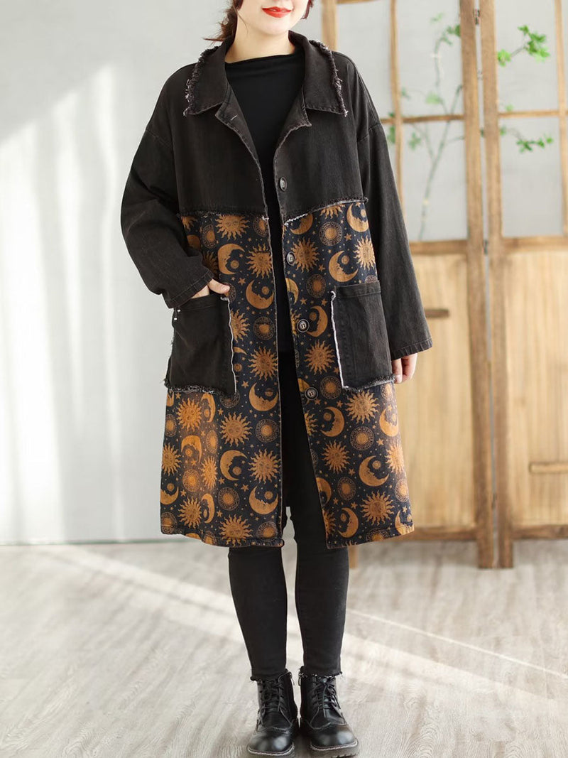 Spring Spliced Plaid Pocket Denim Coat