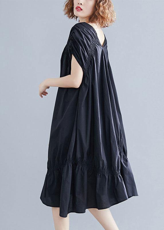 Diy V Neck Cinched Cotton Clothes Shape Black Dresses