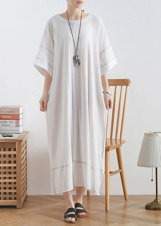 Loose O Neck Baggy Linen Summer Clothes for Design White Dresses