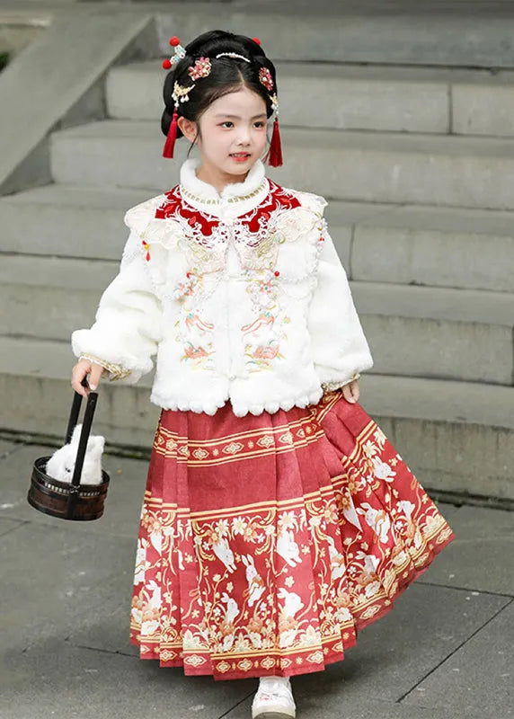 New White Nail Bead Coats and Maxi Skirts Two Pieces Set Winter