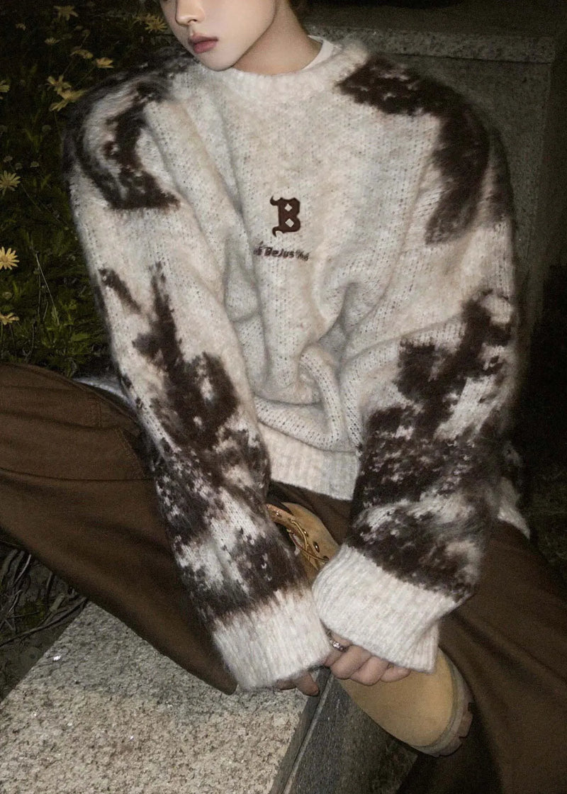New Beige Tie Dye Cozy Knit Sweaters Winter