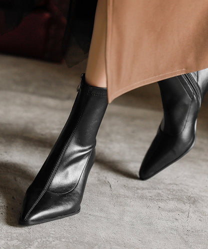 European and American Style Splicing Chunky Boots Black Pointed Toe