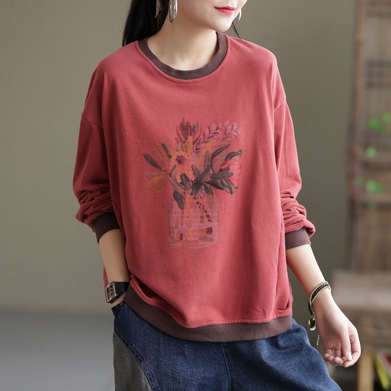 Loose Foral Cotton Sweater