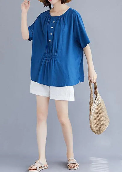 Style O Neck Half Sleeve Cotton Box Top Wardrobes Blue Blouse Summer