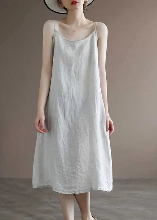 Linen Colour Spaghetti Strap Dress Sleeveless