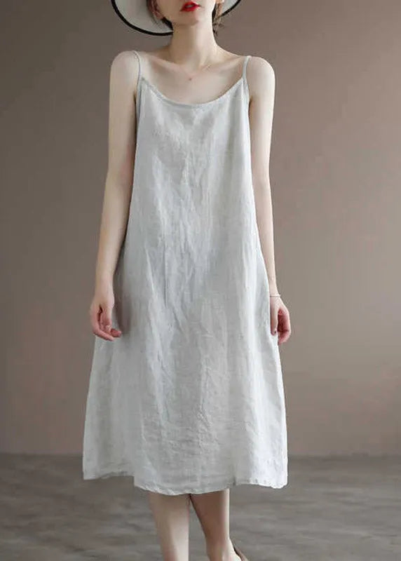Linen Colour Spaghetti Strap Dress Sleeveless