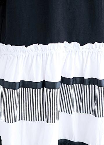 Black Patchwork Cotton Tunics for O Neck Long Summer Dress