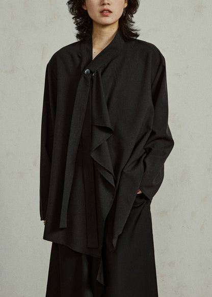 French Black V Neck Shirts Long Sleeve