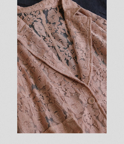 Loose Lace Embroidered Suit Collar Slim Coat