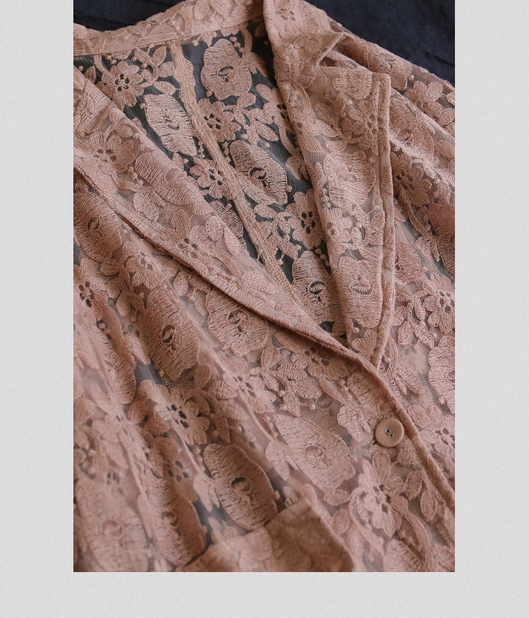 Loose Lace Embroidered Suit Collar Slim Coat