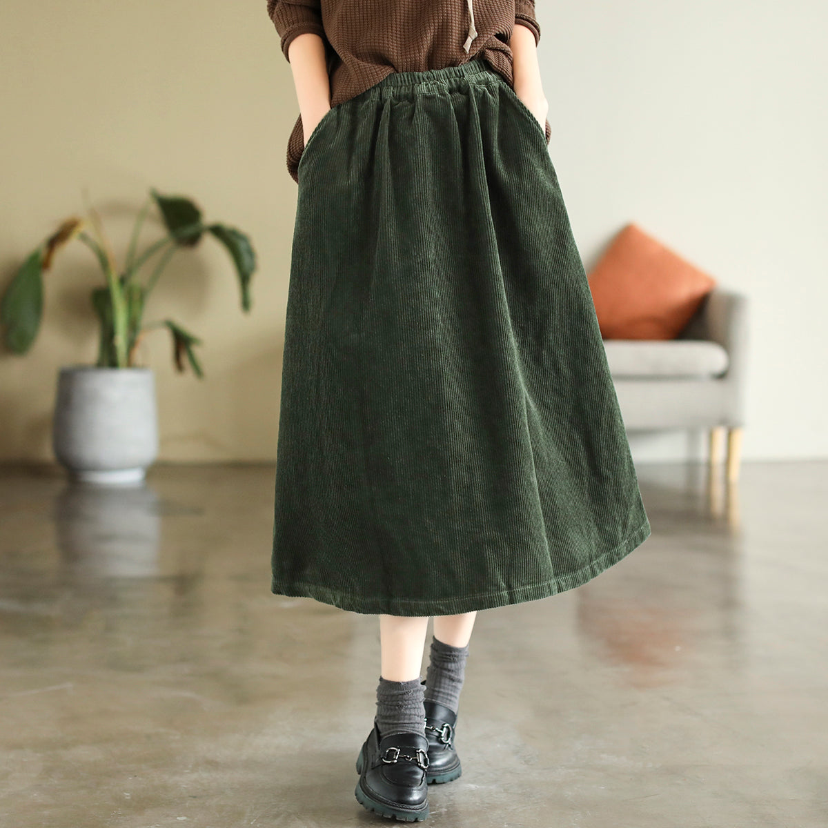 Autumn Corduroy Cotton A-line Skirt