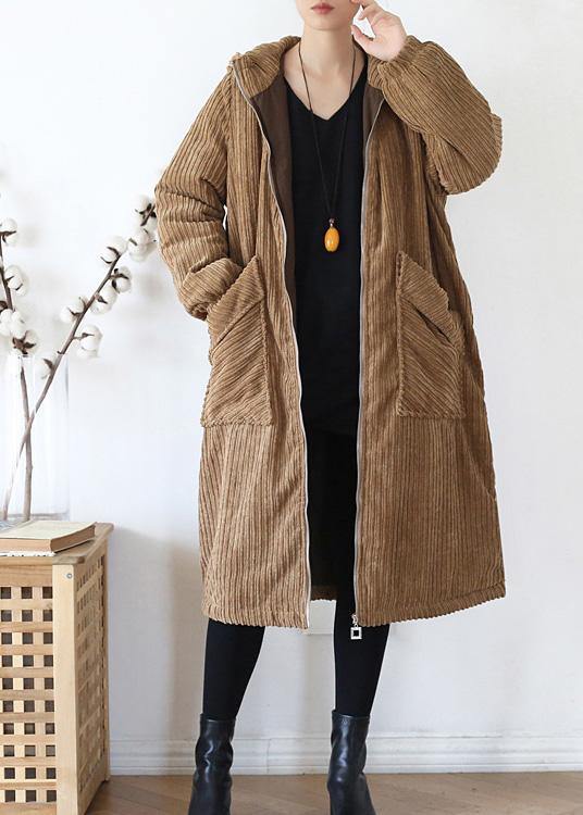 Warm Winter Jacket Hoodedovercoat Khakicorduroy Warm Winter Coat