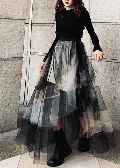 Color Block Ruffles Tulle Summer Skirt