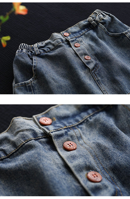 Denim Shredded Embroidered A-line Skirt
