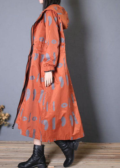 New Oversized Jackets & Coats Fall Red Prints Hooded Coat