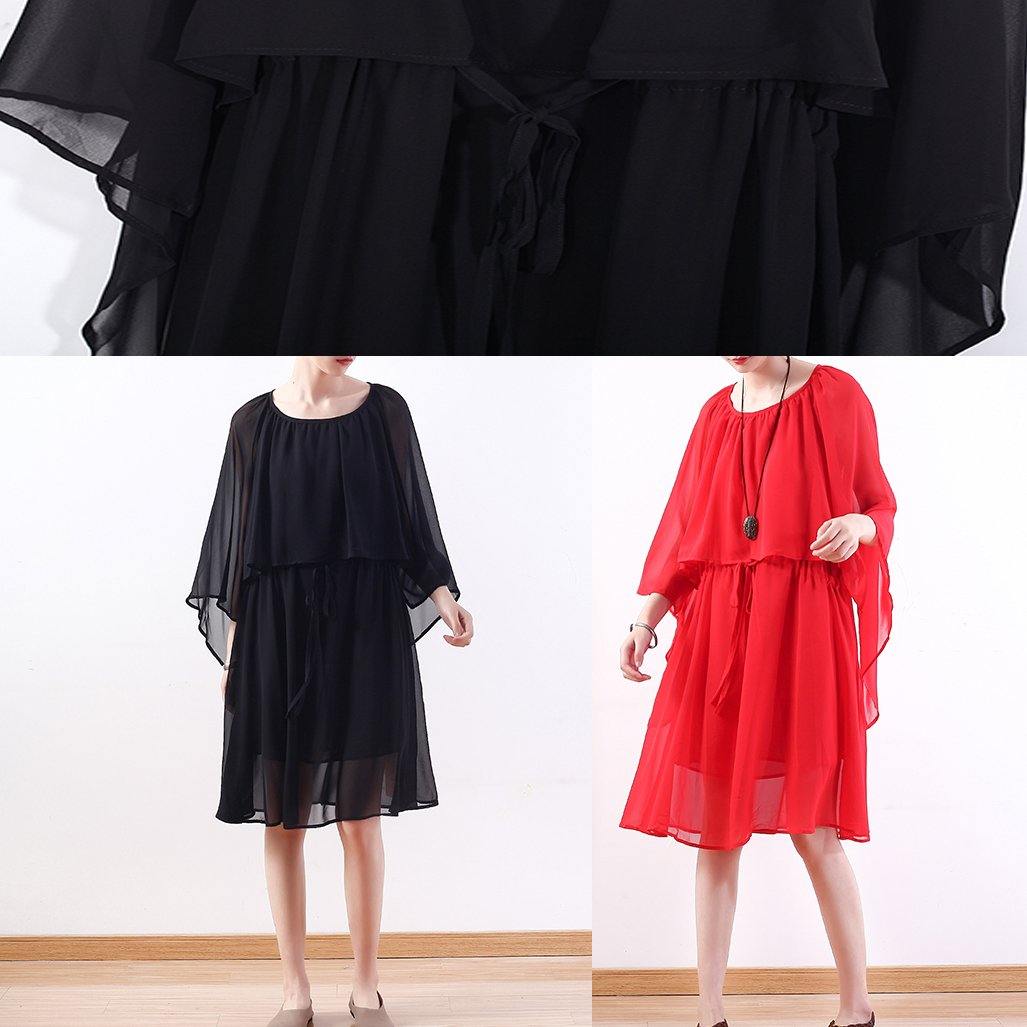 Black Chiffon Long Shirts Indian Shirts Tie Waist Long Summer Dresses
