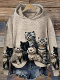 Comstylish Fuzzy Cats Crochet Art Cozy Knit Hooded Sweater