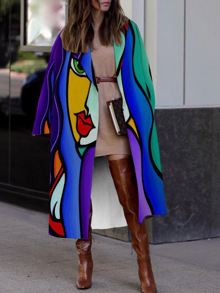 Coats Lapel Print Mid-length Wool Coat