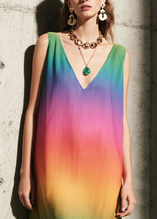 Gradient Color Patchwork Lace Sundress Summer