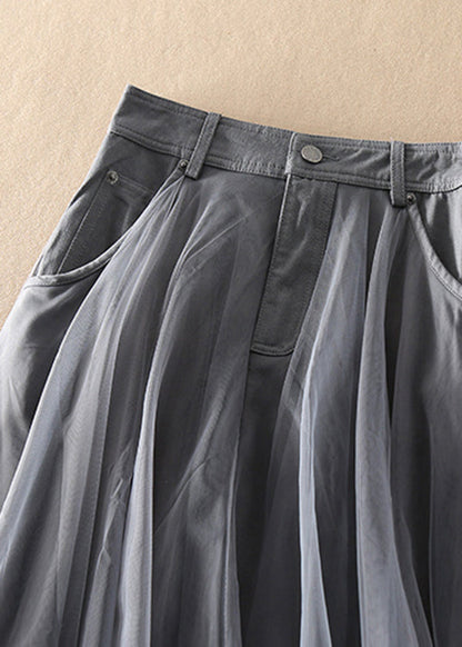 Natural Red High Waist Patchwork Tulle Skirts Spring