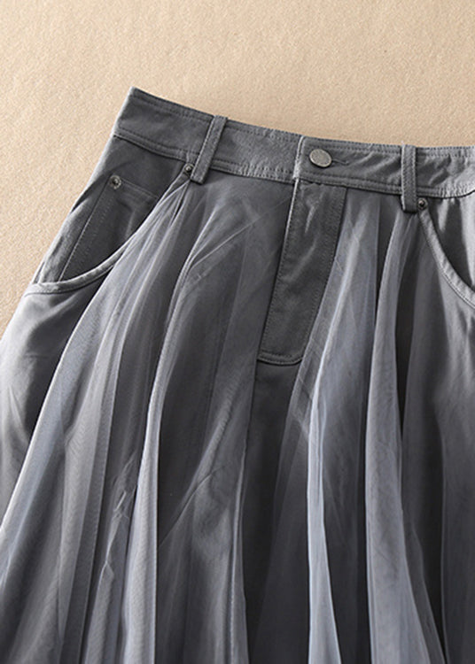 Natural Black High Waist Patchwork Tulle Skirts Spring