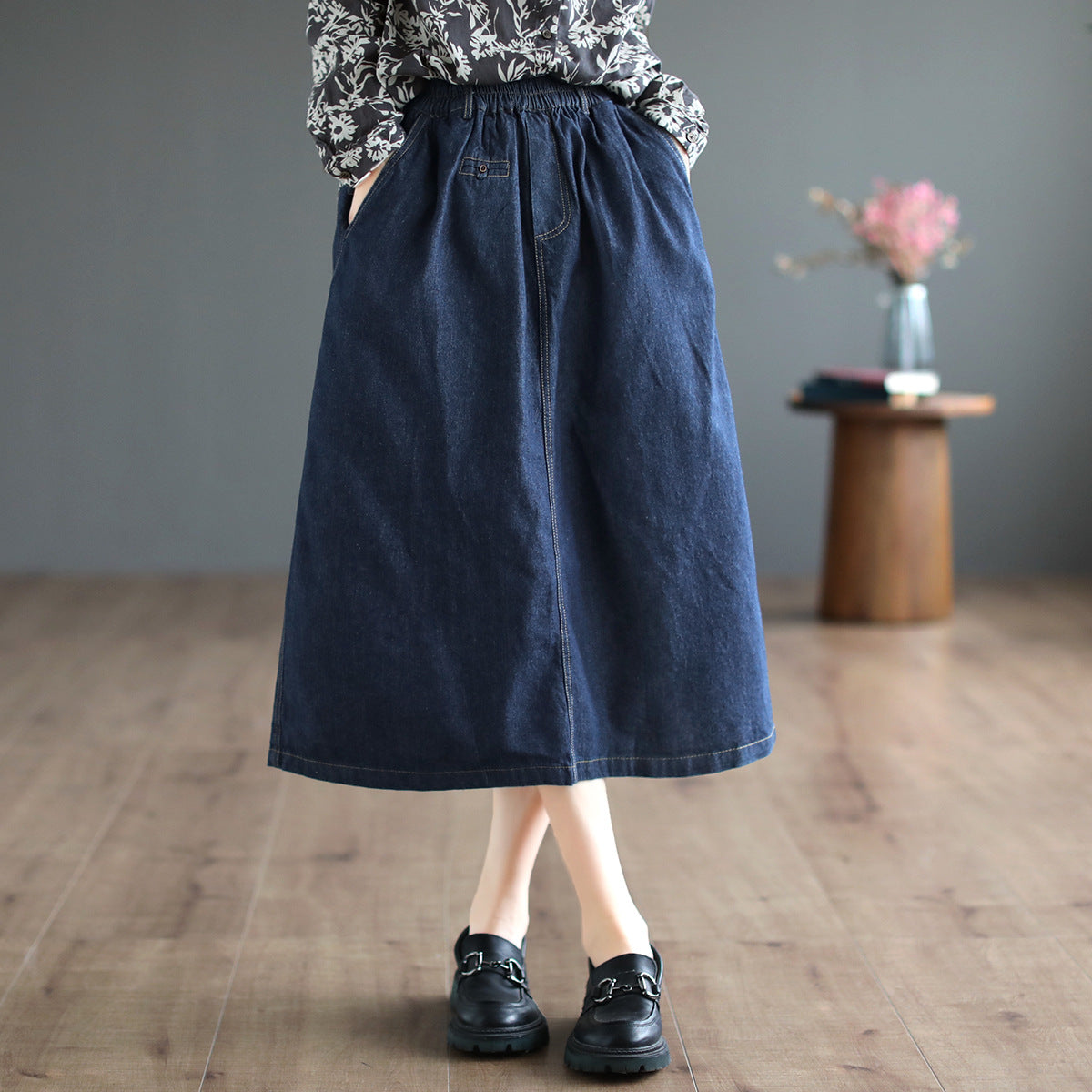 Autumn Retro High Waist Cotton A-line Skirt