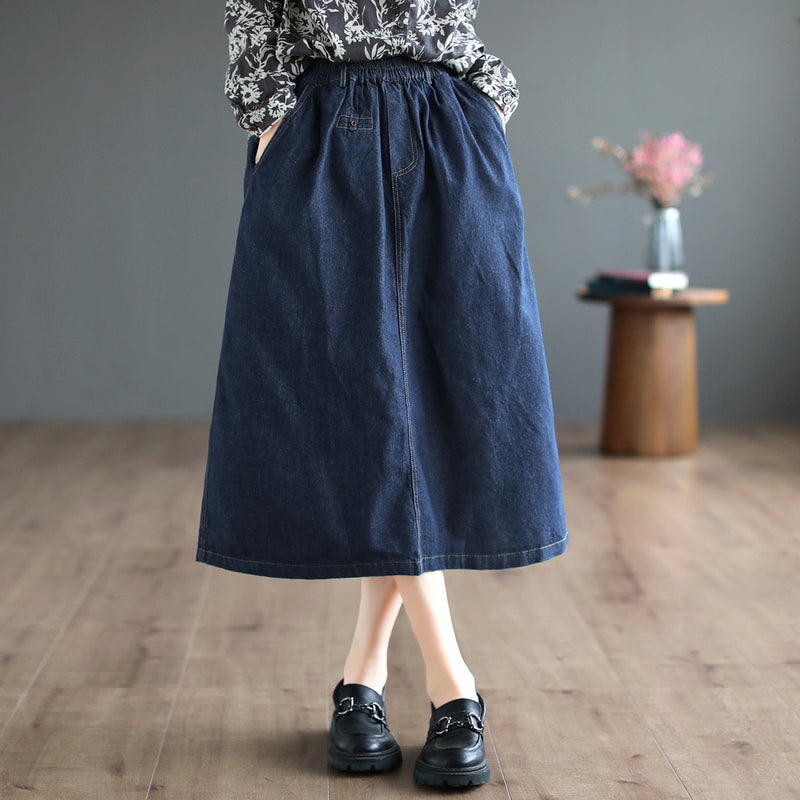 Autumn Retro High Waist Cotton A-line Skirt