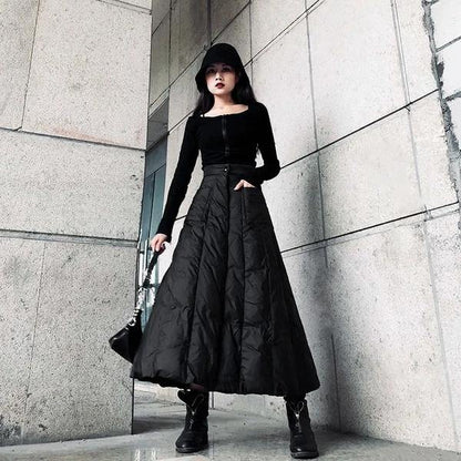 High Waist Skirt New Elastic Waist Black Winter Pocket Goddess Style Loose Skirt ( Limited Stock)