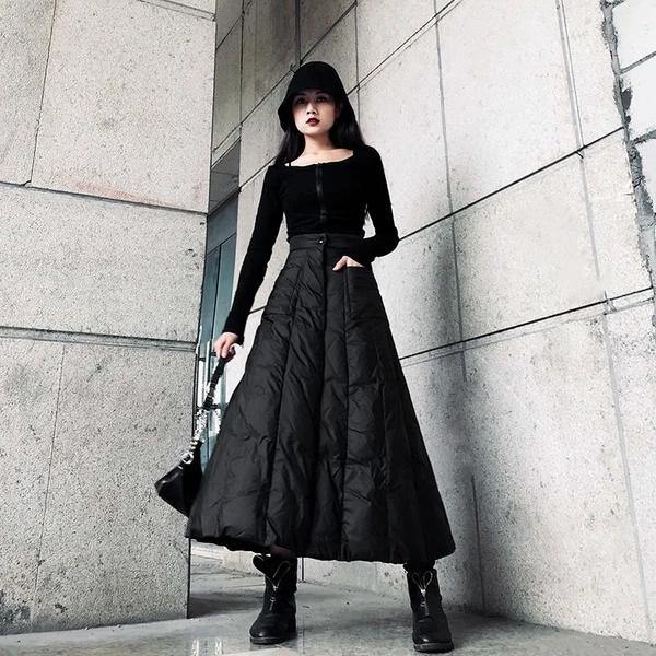 High Waist Skirt New Elastic Waist Black Winter Pocket Goddess Style Loose Skirt ( Limited Stock)
