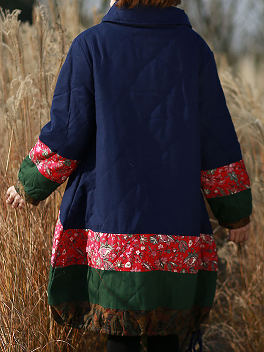 Winter Patchwork Pocket Pullover Loose Coat