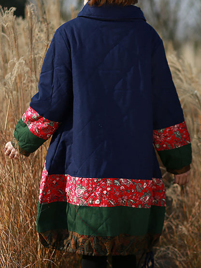 Winter Patchwork Pocket Pullover Loose Coat