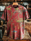 Retro Red Ancient painting Tiger Vintage Art Print Casual T-shirt For