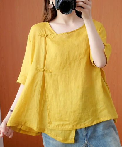 Yellow Clothes O Neck Cinched Dresses Blouse