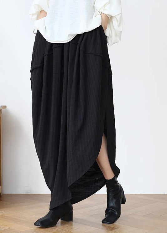 Simple Black Asymmetrical Design Linen Skirt