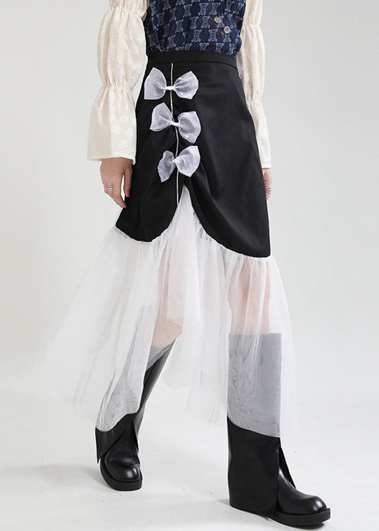 Black Asymmetrical Tulle Patchwork Spandex Skirts