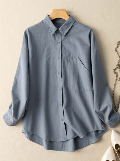 100% Natural Fabric Loose Shirt With Pockets in Color