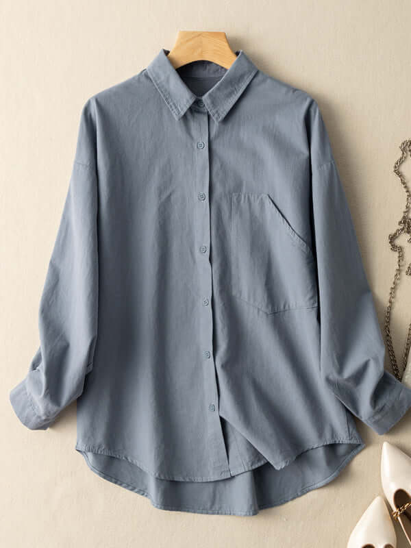 100% Natural Fabric Loose Shirt With Pockets in Color