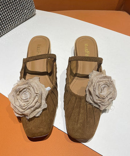 Brown Slide Sandals Splicing Wrinkled