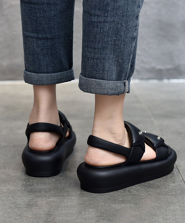 Black Buckle Strap Rivet Splicing Platform Sandals
