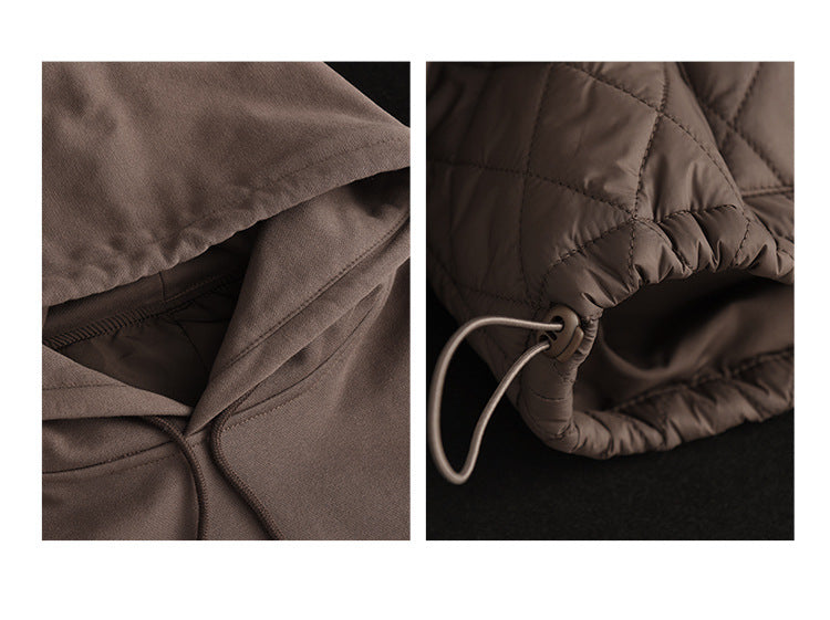 Loose Warm Patchwork Hooded Padded Sweatshirt